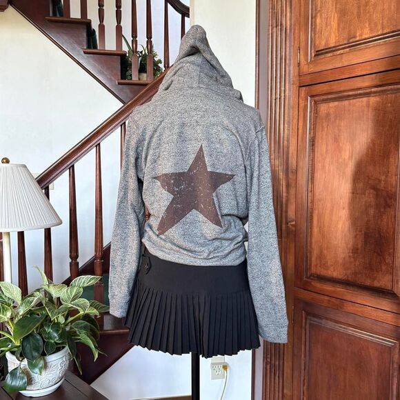 Sledge Y2k Emo Grunge Punk Hoodie Zip Up Star Grey and Burgundy - Picture 1 of 6
